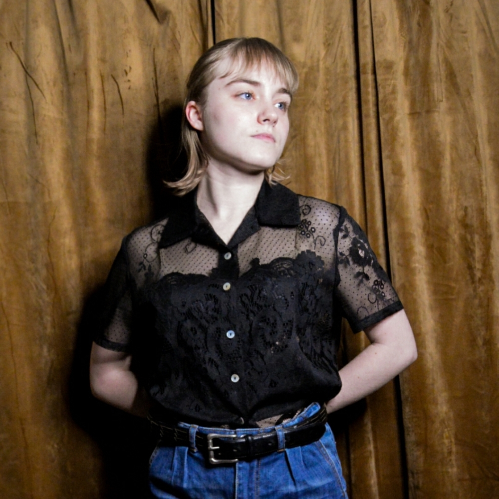 Black Lace Button Collared Button-Up - image 1